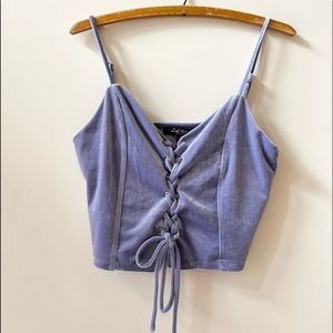 Lavender Velvet Lace Up Crop Top